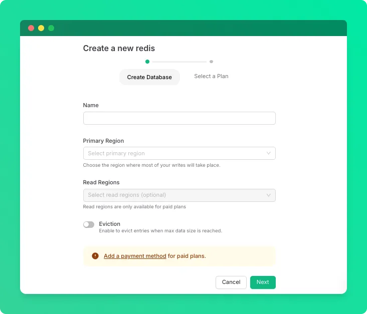 Create a Redis database from the Vercel integration